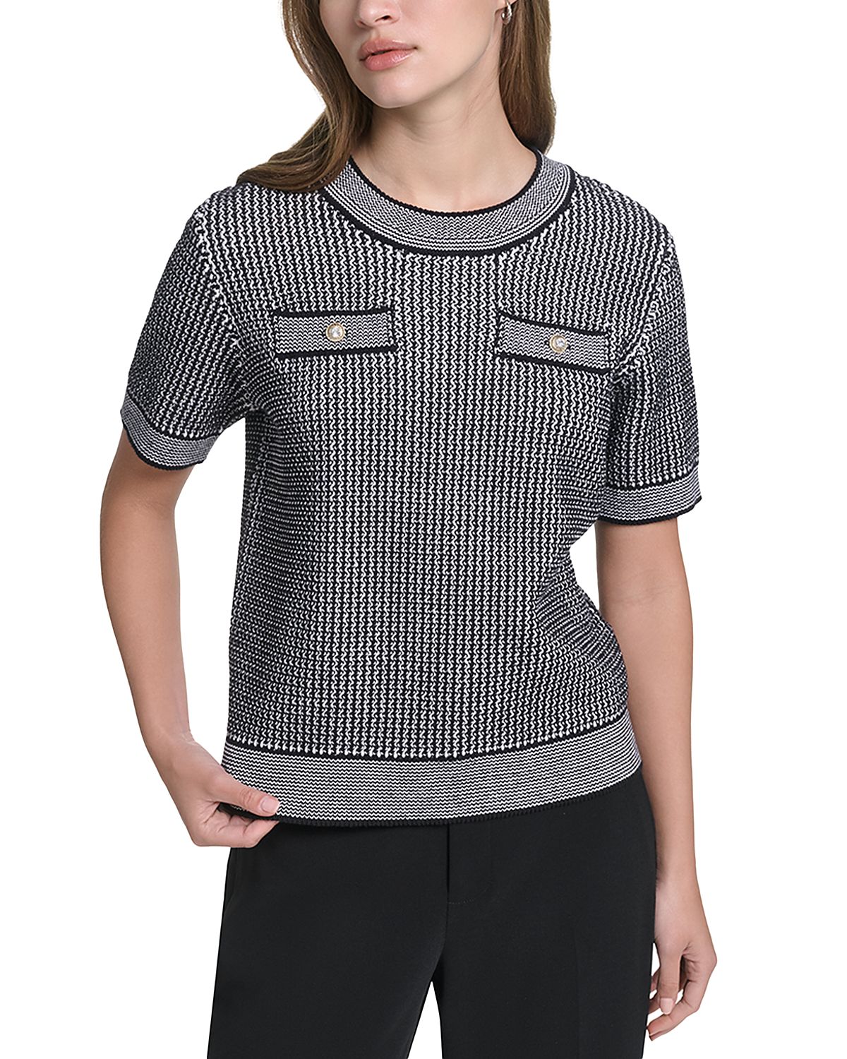 Karl Lagerfeld Paris Double Pocket Short Sleeve Sweater