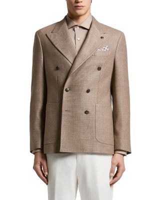 Wool, Silk & Linen Regular Fit Double Breasted Blazer