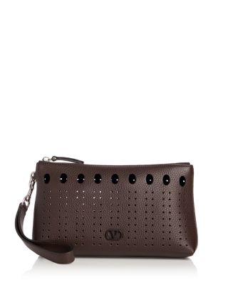 VLogo Perforated Leather Pochette Pouch