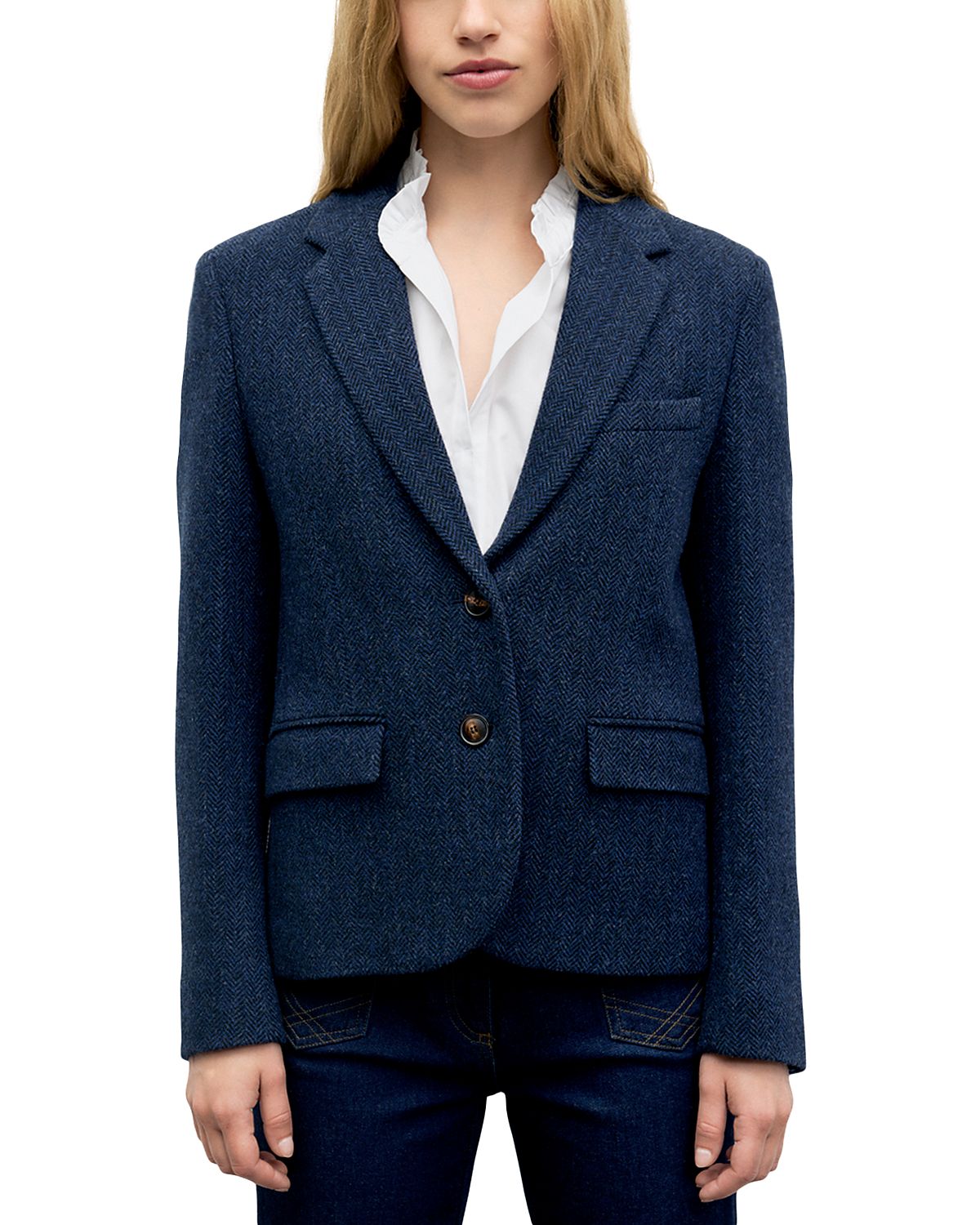Gerard Darel Juliet Herringbone Two Button Notch Collar Jacket