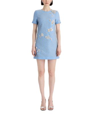 Short Sleeve Crystal Floral Grid Dress