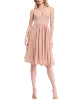  Alicia V-Neck Lace Trim Midi Dress