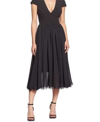  Corey Deep V-Neck Lace Trim Midi Dress