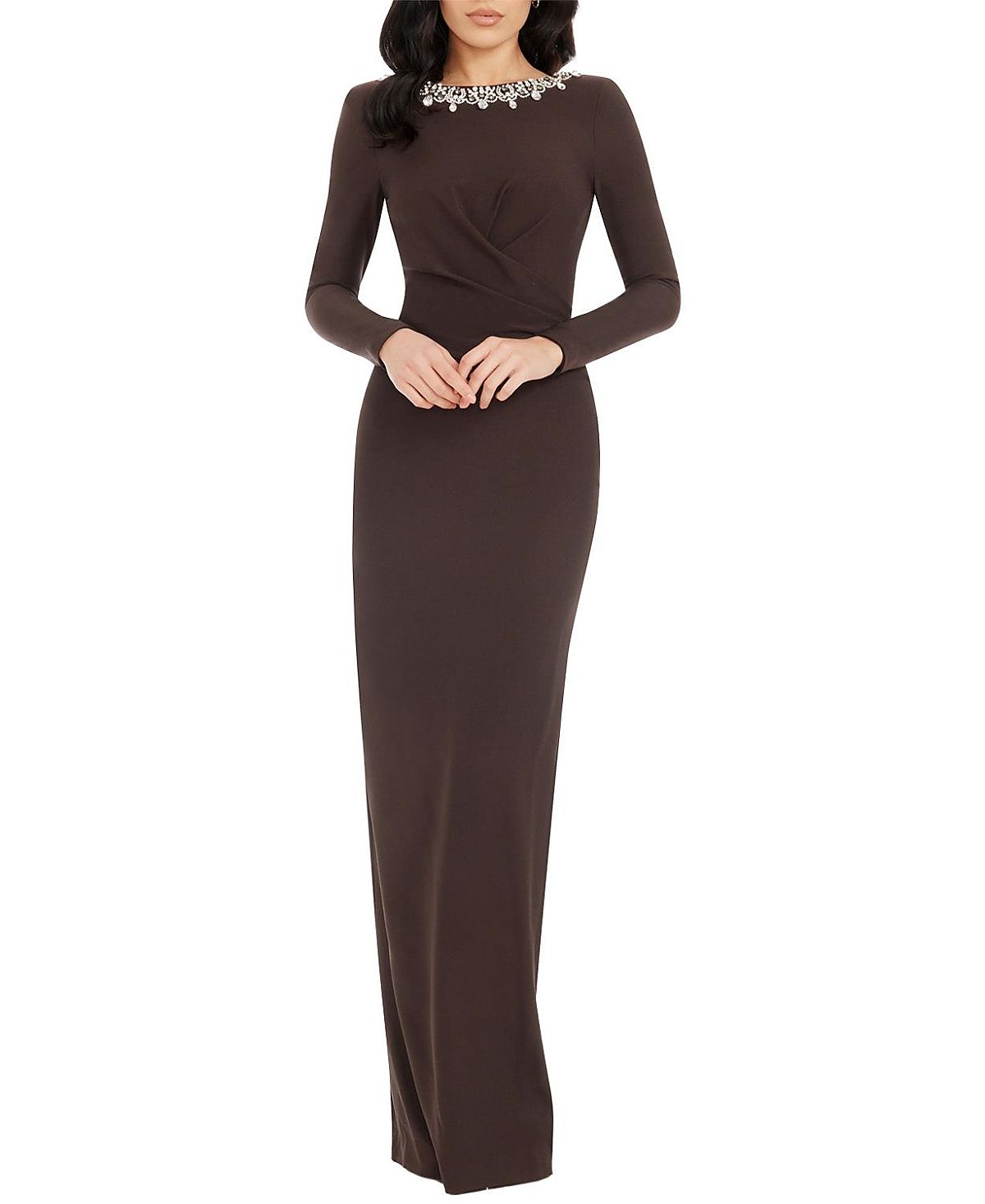 Dress the Population Anne Long Sleeve Jewel Neck Gown
