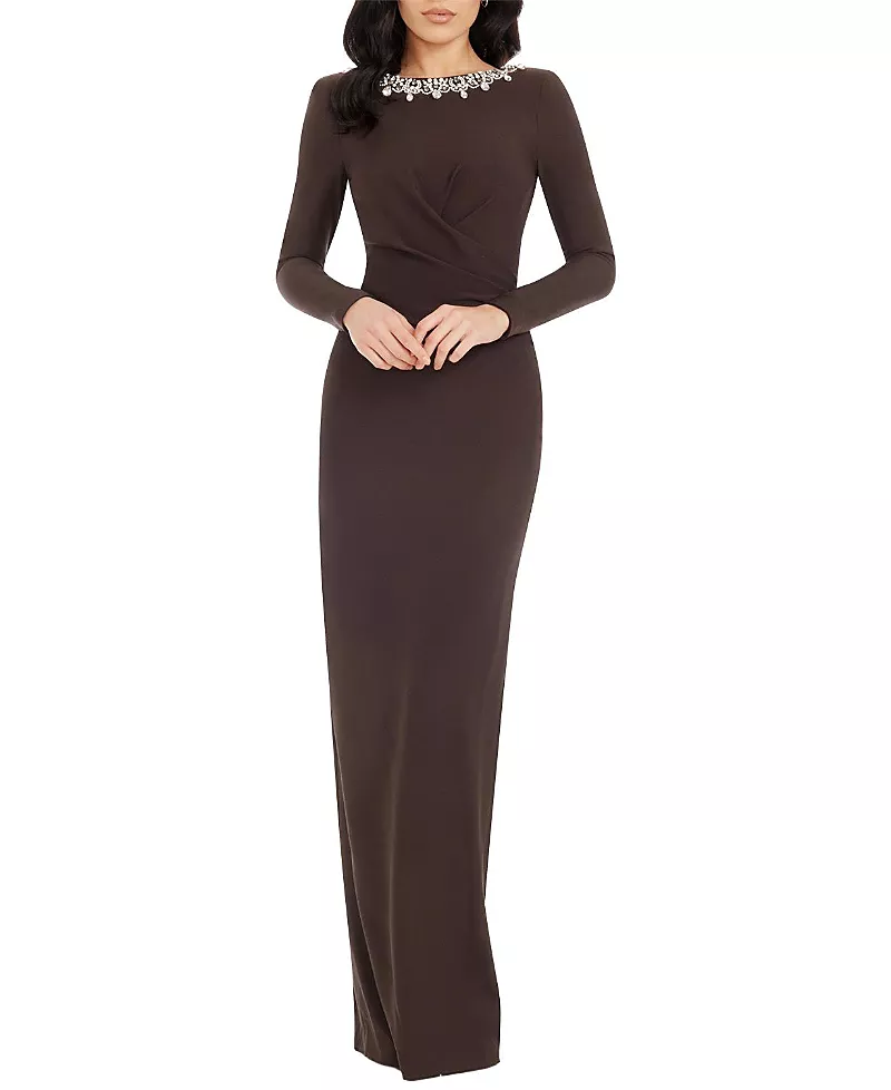 Dress the Population Anne Long Sleeve Jewel Neck Gown