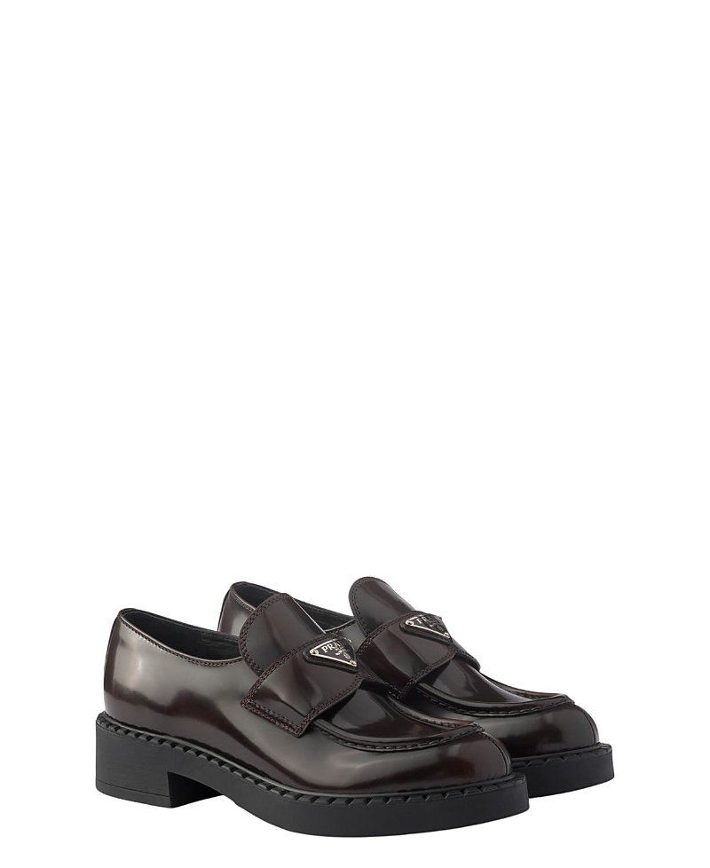 Prada Women's Chocolate Brushed Leather Loafers