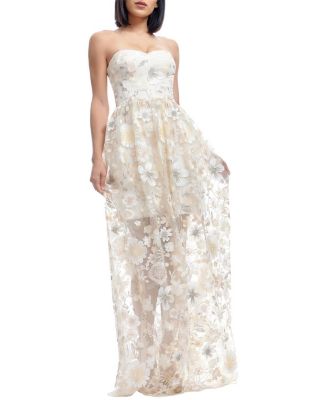  Audrina Strapless Sweetheart 3D Floral Applique Sheer Overlay Gown