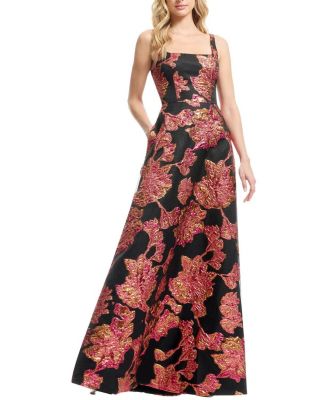 Dress the Population Vienna Square Neck Floral Jacquard A-Line Gown