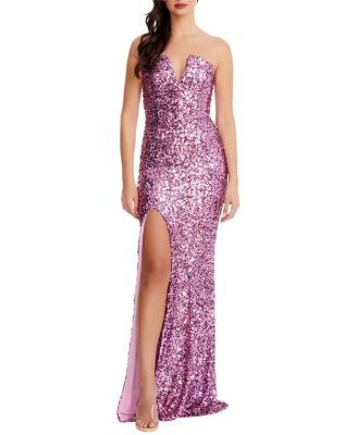 Dress the Population Fernanda Strapless Sequin Plunge High Slit Gown