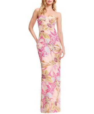  Vada Strapless Sweetheart Floral Sequin Bodycon Gown