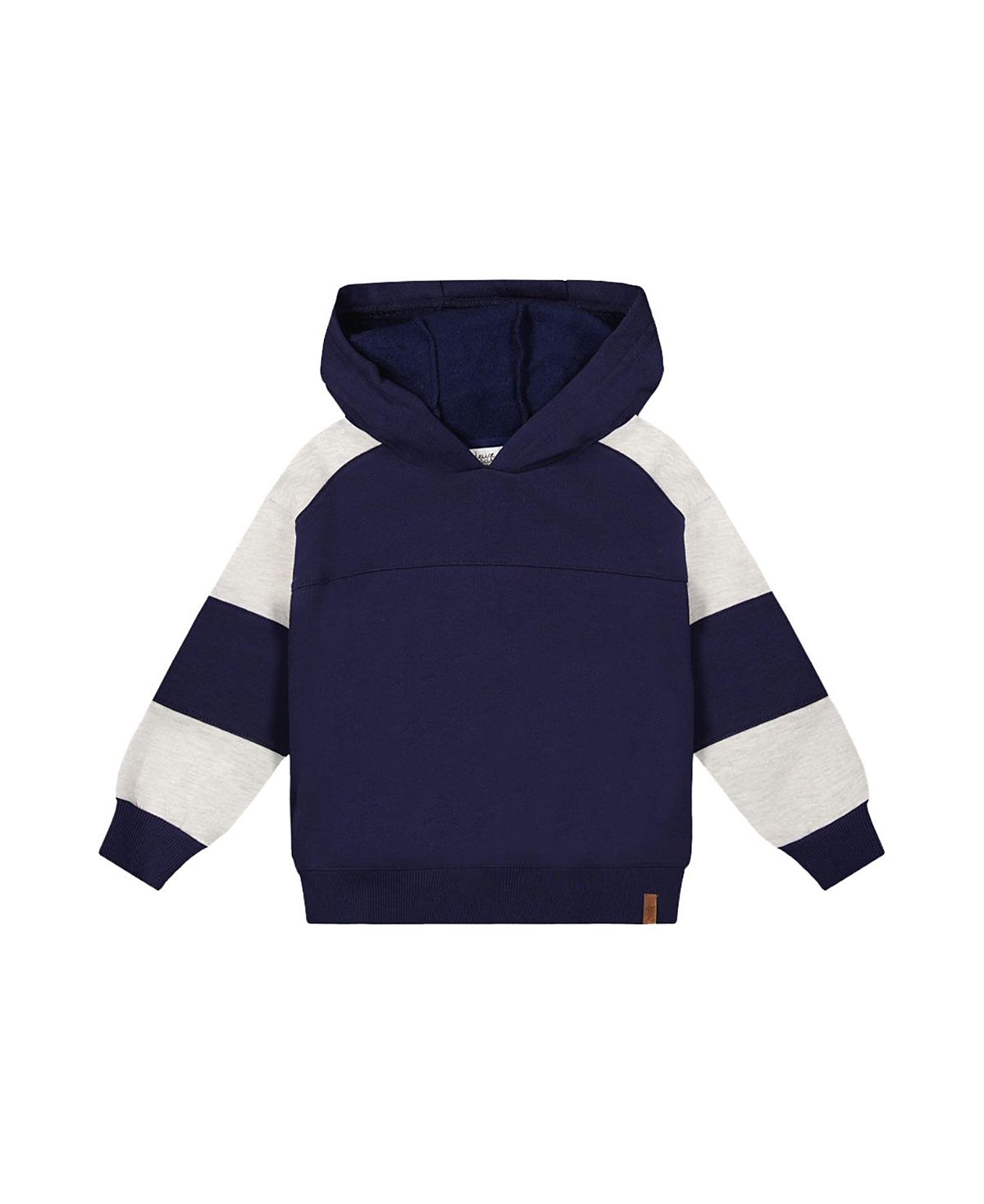 Deux par Deux Boys' Hooded Striped Sleeve Ribbed Cuff Fleece Cardigan - Little Kid, Big Kid