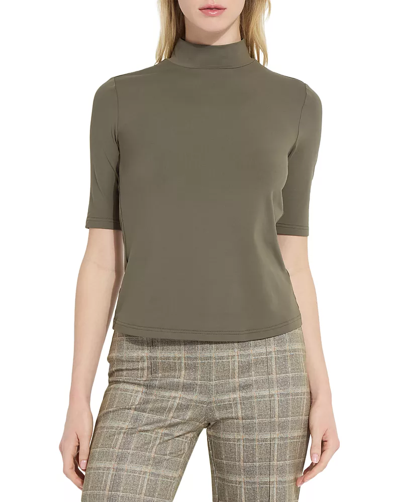Lysse Clara Mock Neck Elbow Sleeve Top