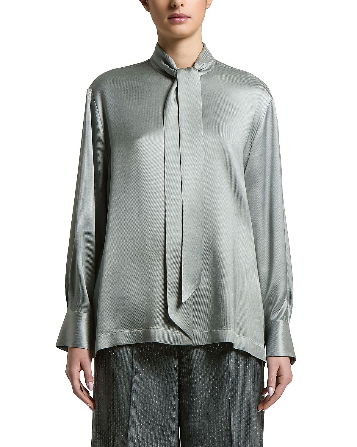 Peserico Flowy Viscose Shiny Cavalry Woman Shirt with Mandarin Collar