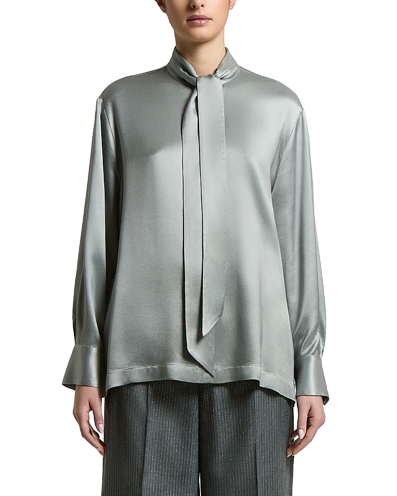Peserico Flowy Viscose Shiny Cavalry Woman Shirt with Mandarin Collar