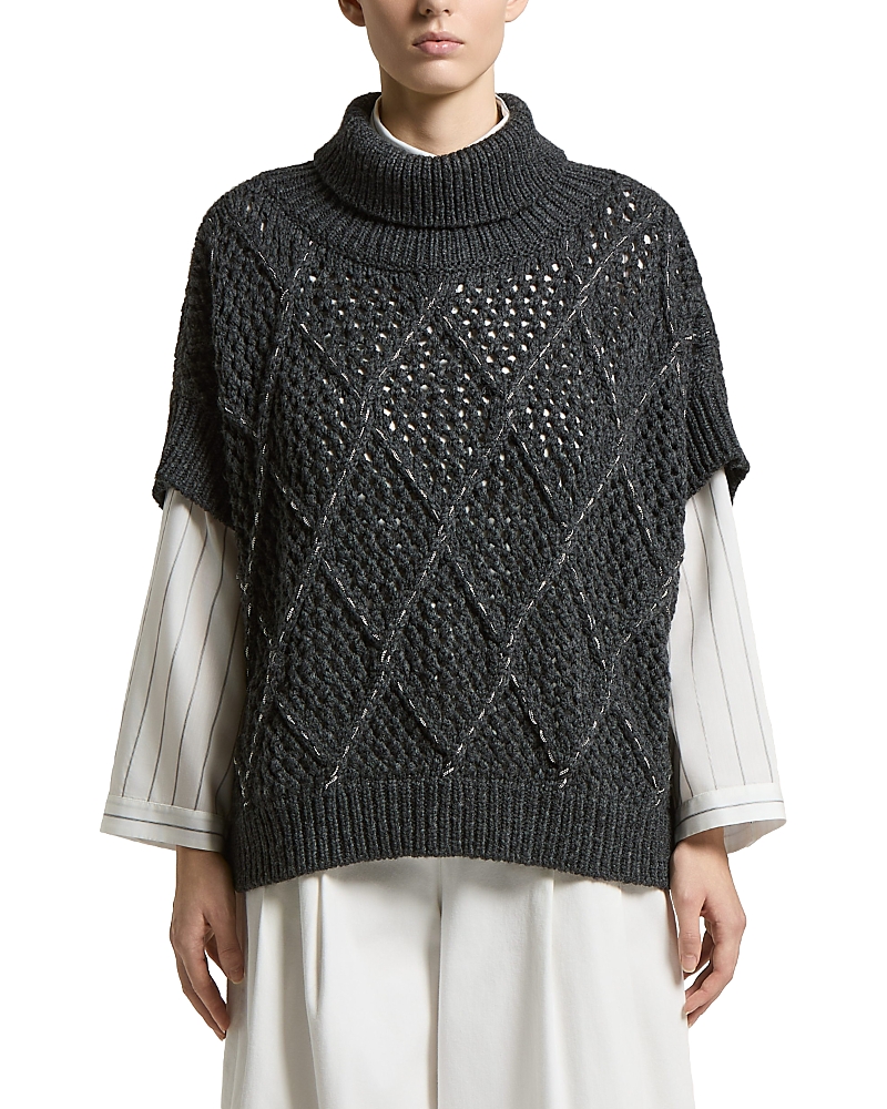 Peserico Wool Blend Turtleneck Cape Sweater