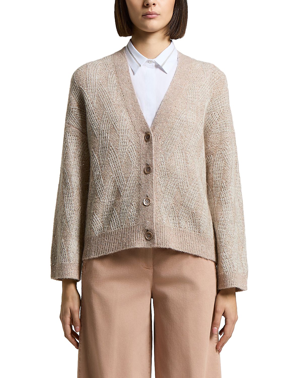 Peserico Alpaca Wool Blend Cardigan with Sequin Yarn