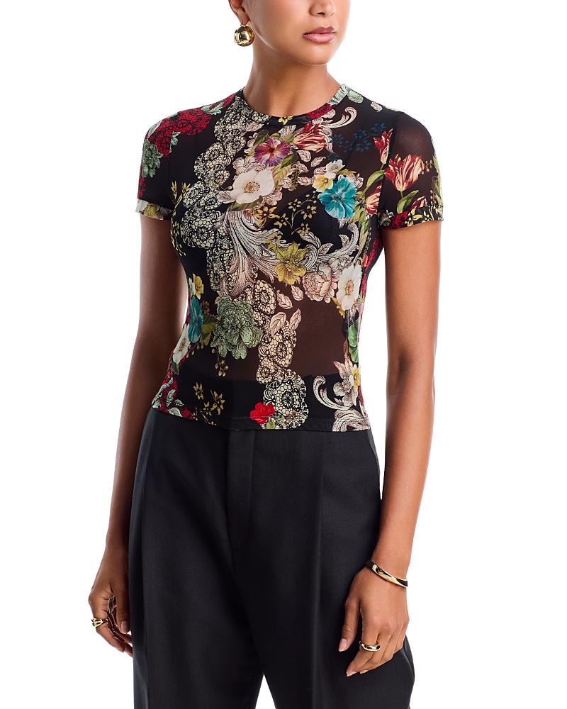 Alice and Olivia Tess Printed Mesh Crewneck Tee