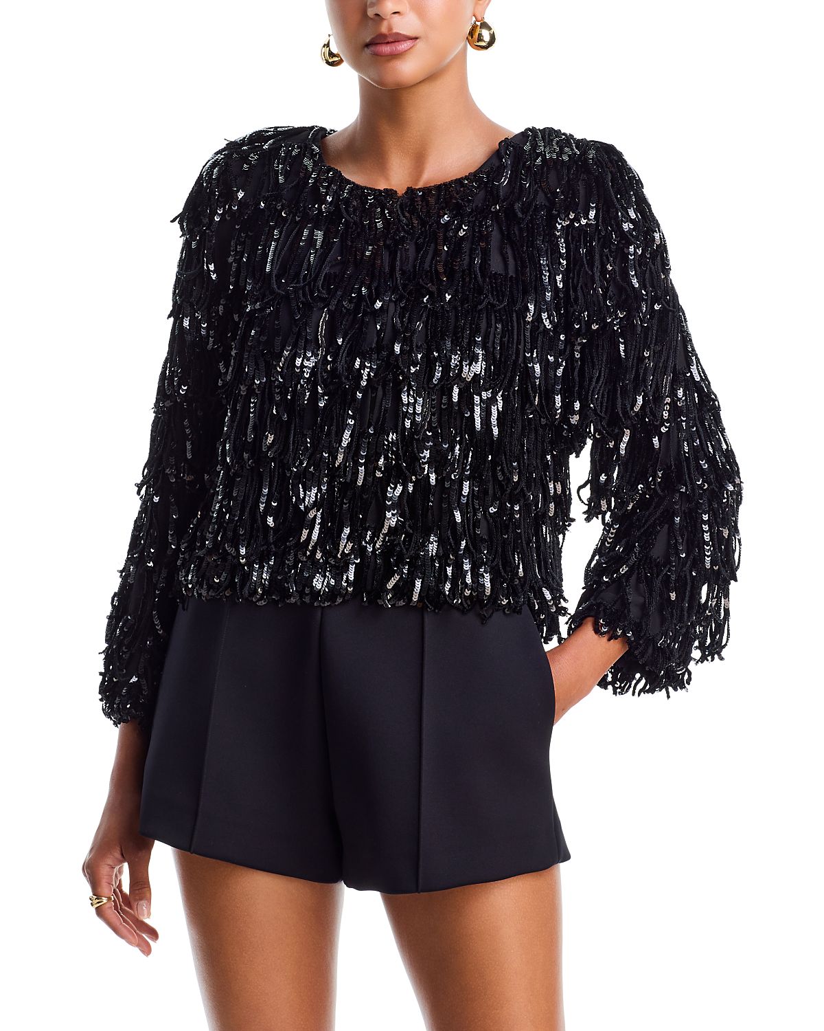 Alice and Olivia Fawn Fringe Sequin Jacket