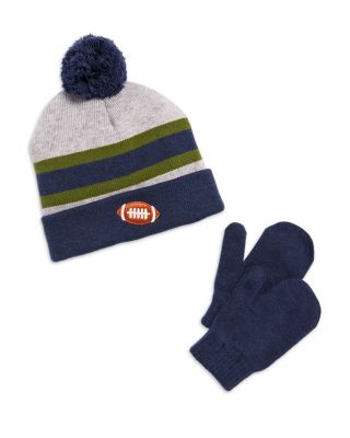 Boys' Two Piece Embroidered Football Striped Hat & Mittens Set - Little Kid