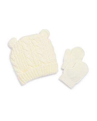 Unisex Two Piece Bear Cable Knit Hat & Magic Mittens Set - Baby