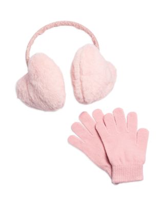 Girls' Two Piece Faux Fur Heart Earmuffs & Magic Gloves Set - Little Kid, Big Kid