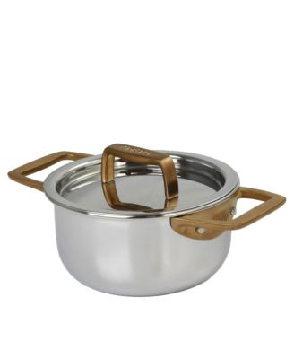  Castel Pro 3-Ply Mini Stewpots with Lid and Antique Brass Handles, 0.7 Qt.