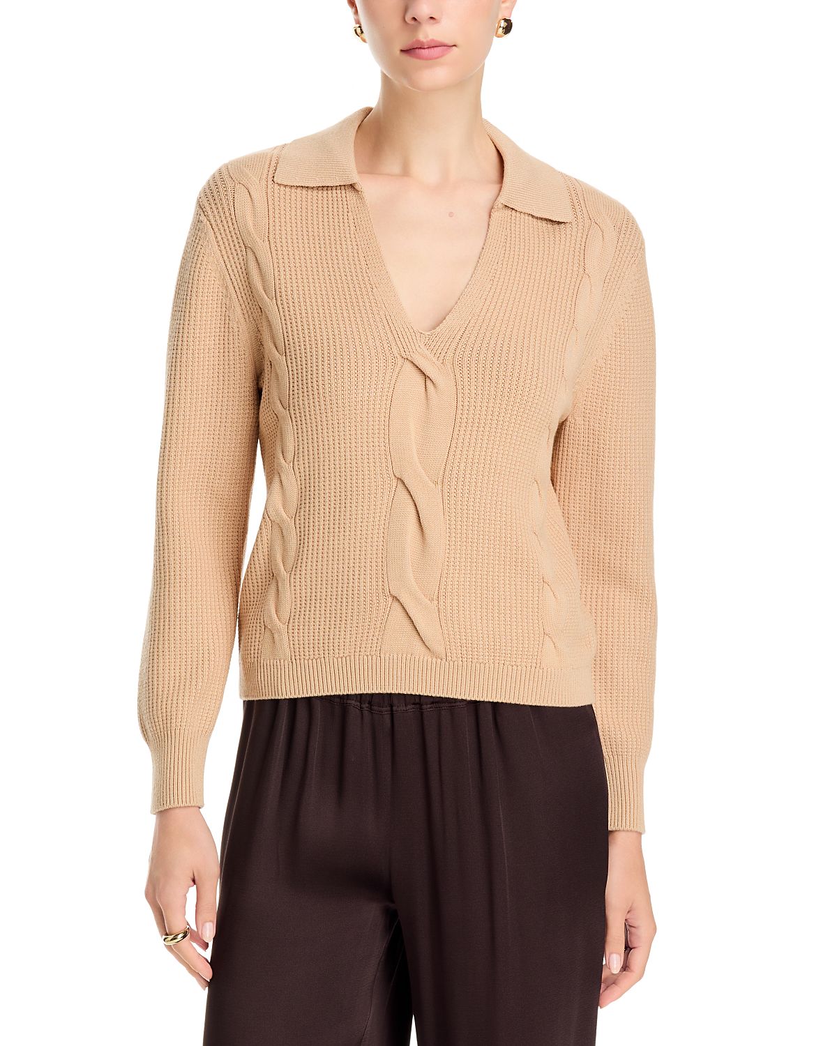 Elie Tahari The Marjorie V Neck Cable Knit Sweater