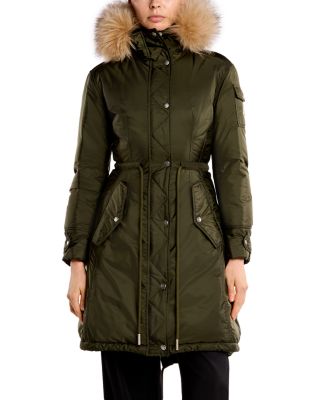 Moustique Hooded Shearling Trim Long Down Parka