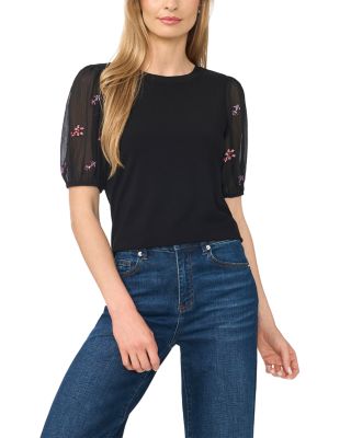 Beaded Sleeve Crewneck Tee
