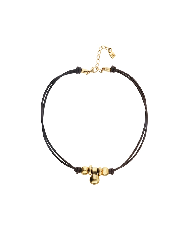 UNOde50 Leather Necklace with Three Gold-Plated Dials