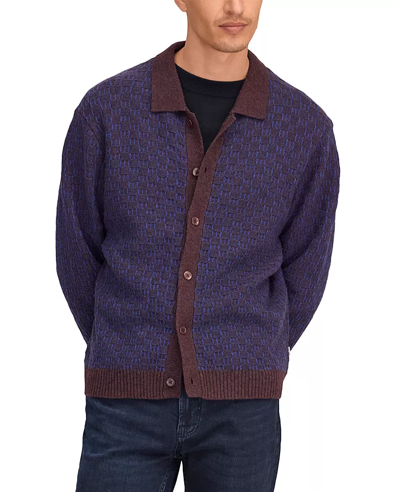 NN07 Thor Textured Check Wool Blend Polo Sweater