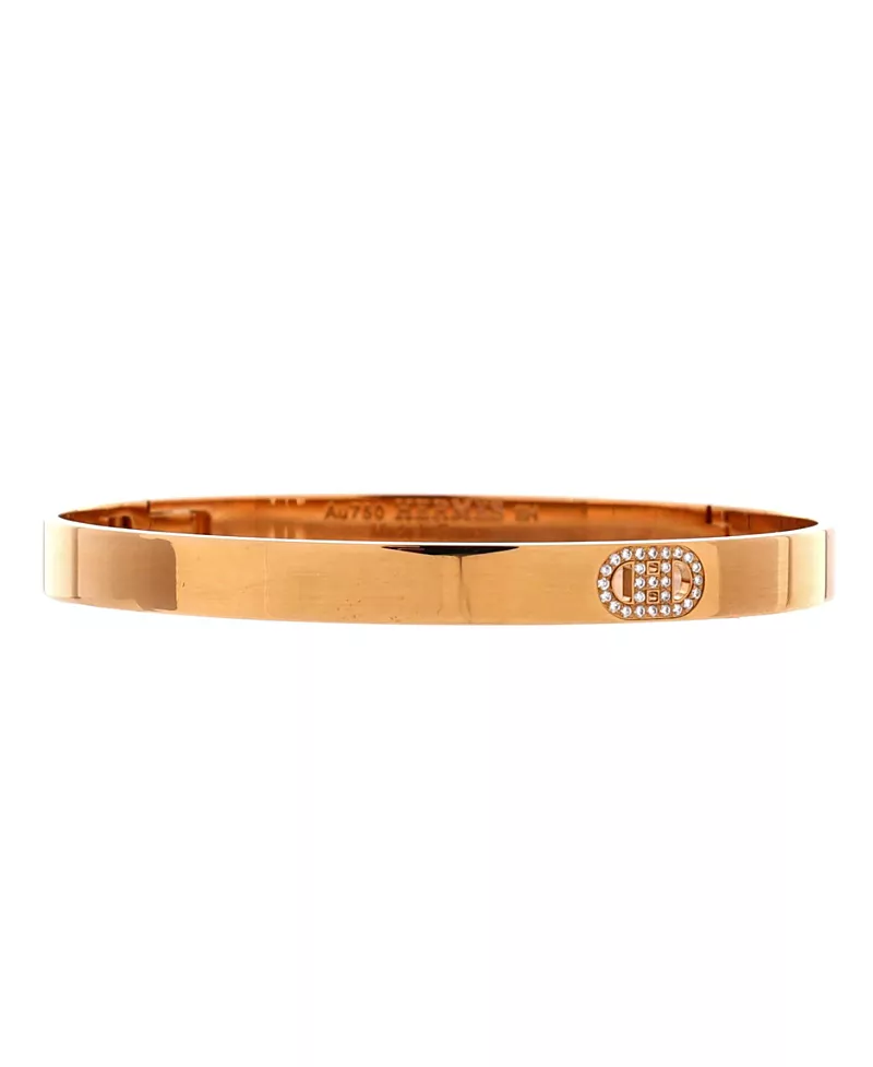 Pre-Owned HERMES Small H d'Ancre Bracelet 18K Rose Gold with Diamonds