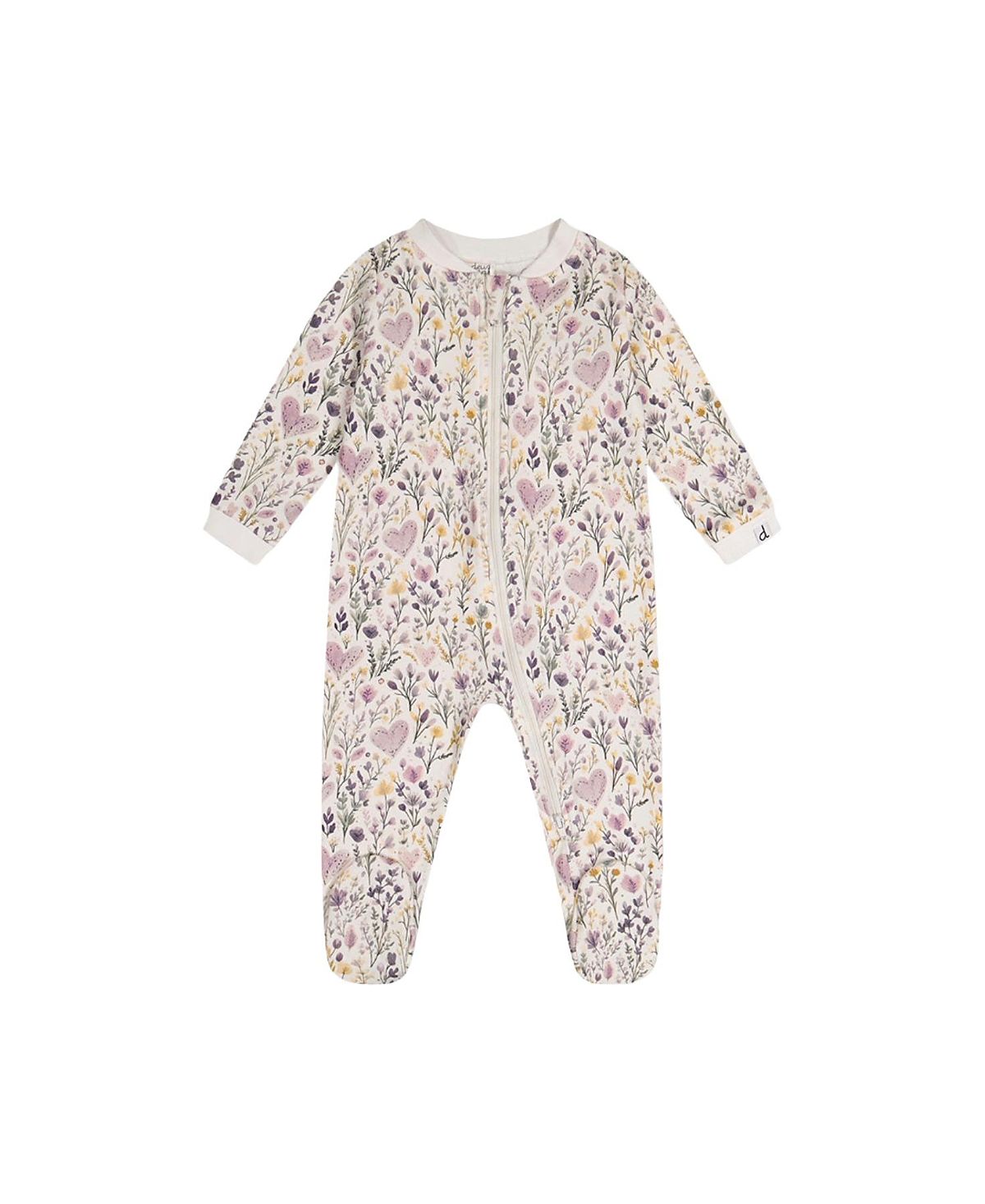 Deux par Deux Girls' Heart Organic Cotton Front Zipper Footed One Piece Pajama - Baby
