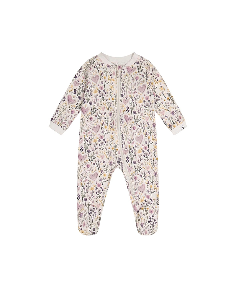 Deux par Deux Girls' Heart Organic Cotton Front Zipper Footed One Piece Pajama - Baby