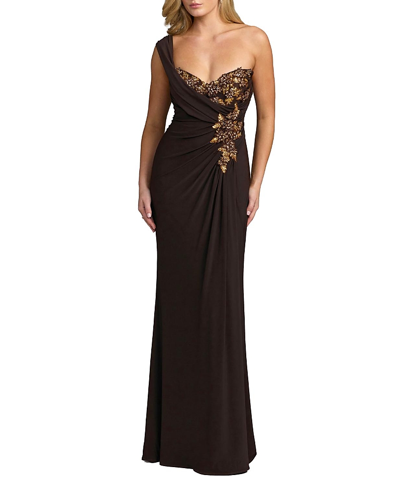 Mac Duggal One Shoulder Embellished Jersey Gown
