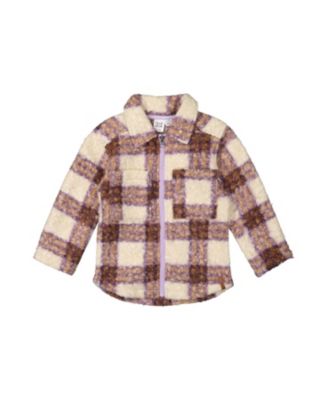 Girls' Zipped Fleece Plaid Chest Pocket Overshirt - Big Kid