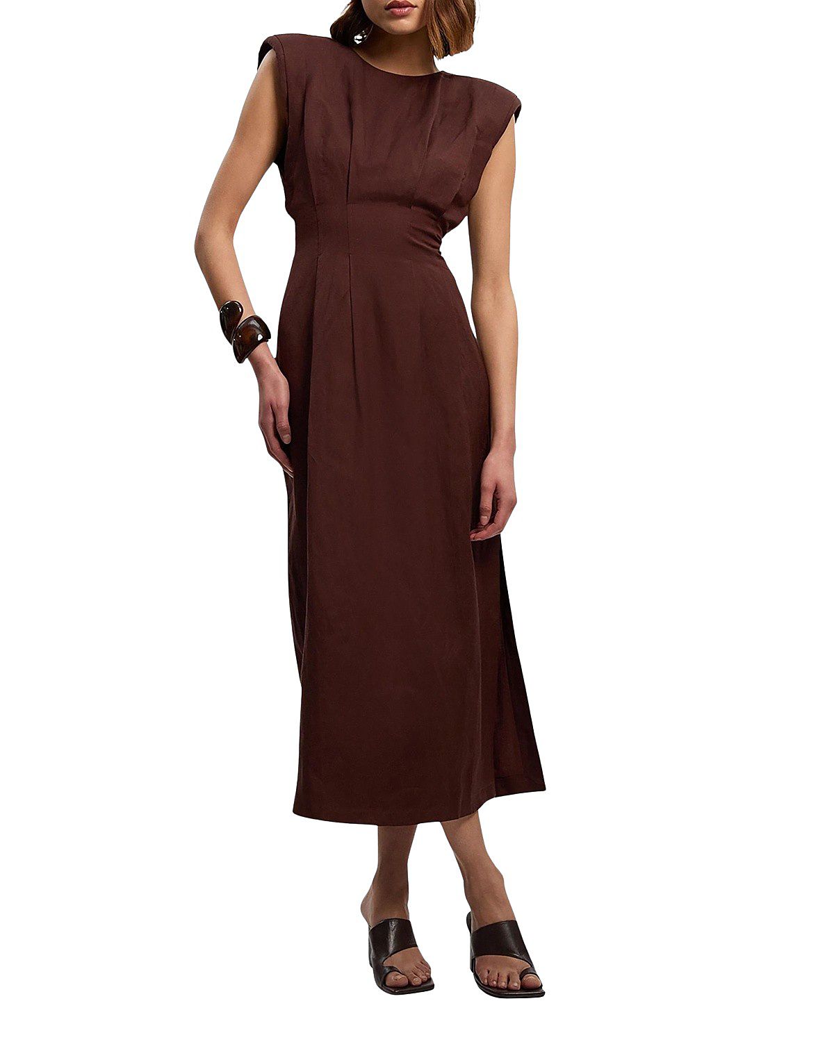 Karen Millen Linen Blend Pintuck Midi Dress