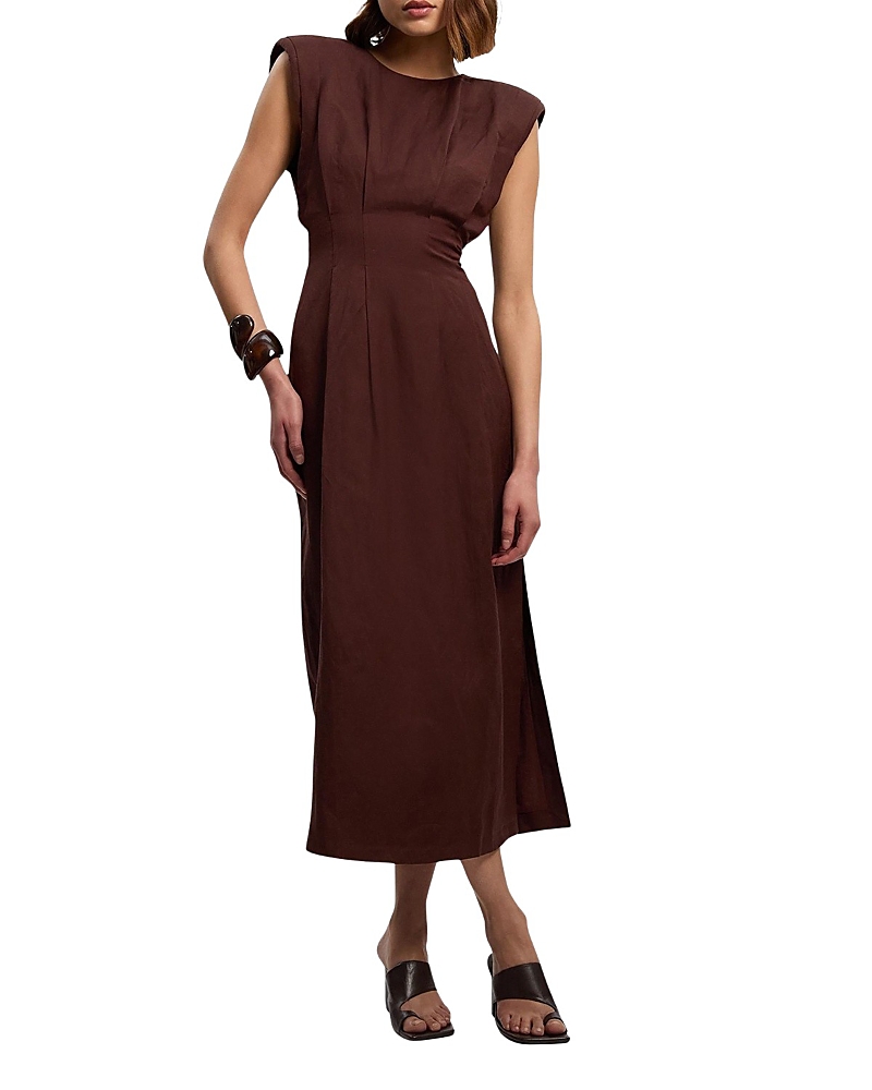 Karen Millen Linen Blend Pintuck Midi Dress