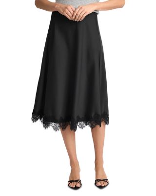 Satin Lace Trim Midi Skirt
