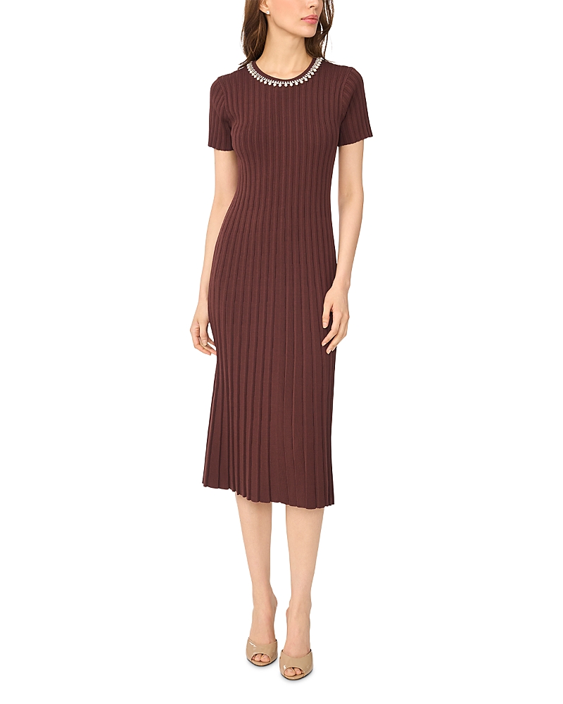 CeCe Necklace Trim Knit Midi Dress