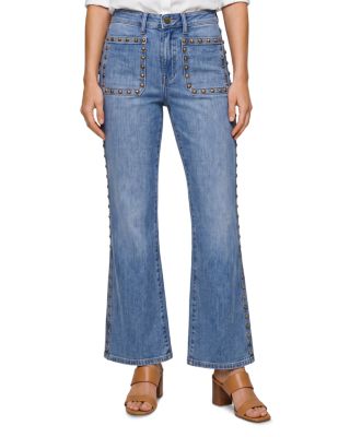 Hannah High Rise Studded Flare Leg Jeans in Bronzed Blue