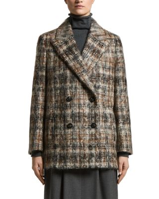Double Breasted Check Boucl&eacute; Coat