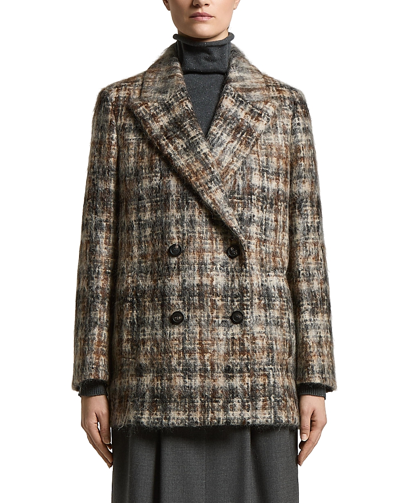 Peserico Double Breasted Check Boucle Coat