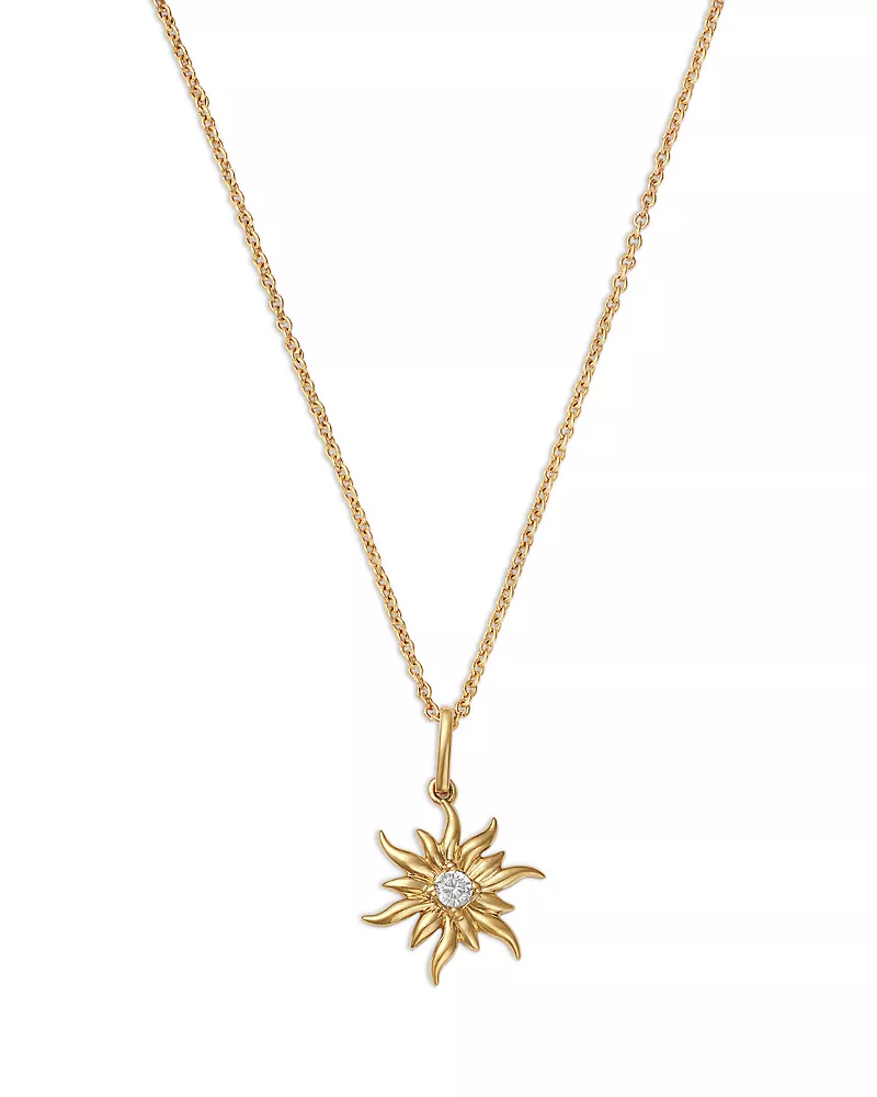 Moon & Meadow 10K Yellow Gold Lab Grown Diamond Sun Pendant Necklace, 0.05 tcw