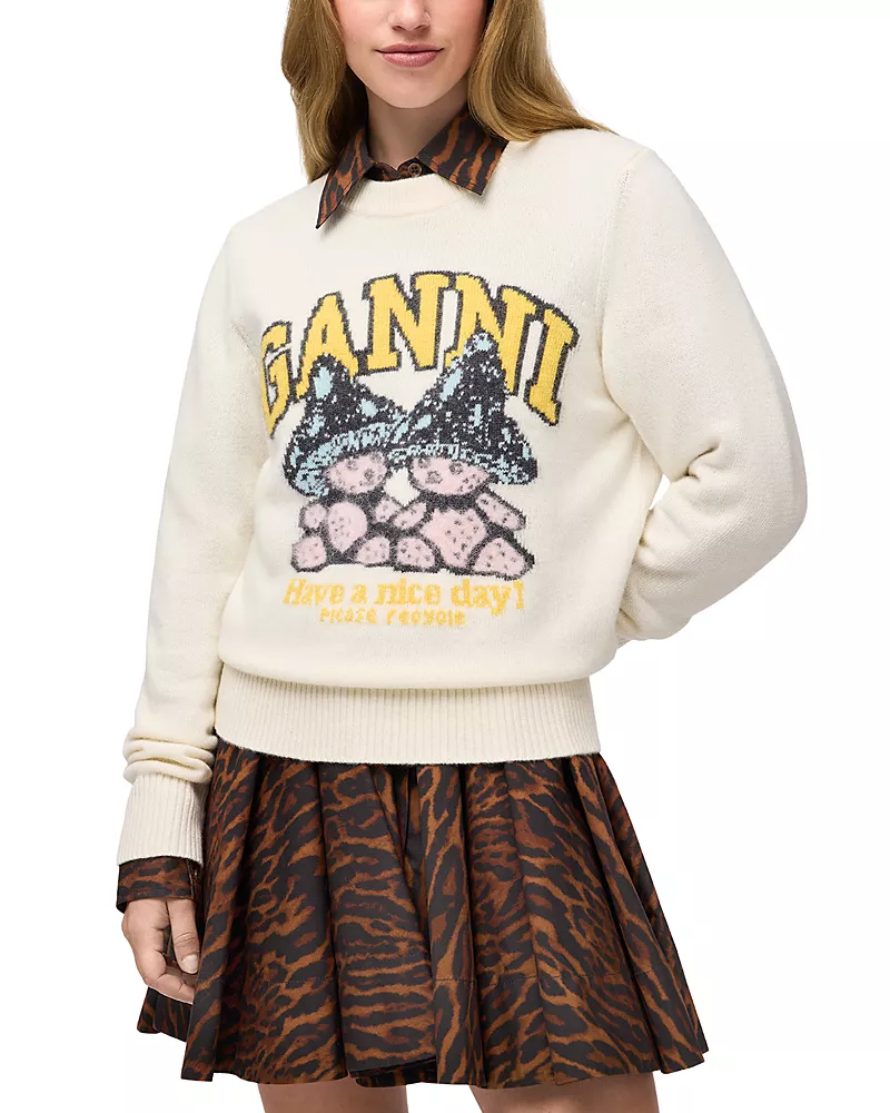 Ganni Mushroom Teddy Crewneck Sweater