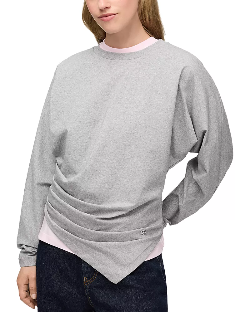 Ganni Drape Cotton-Blend Jersey Blouse