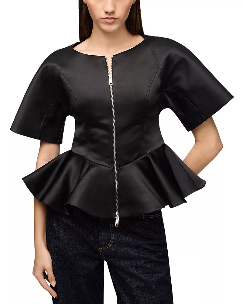 Ganni Duchesse Satin Peplum Top