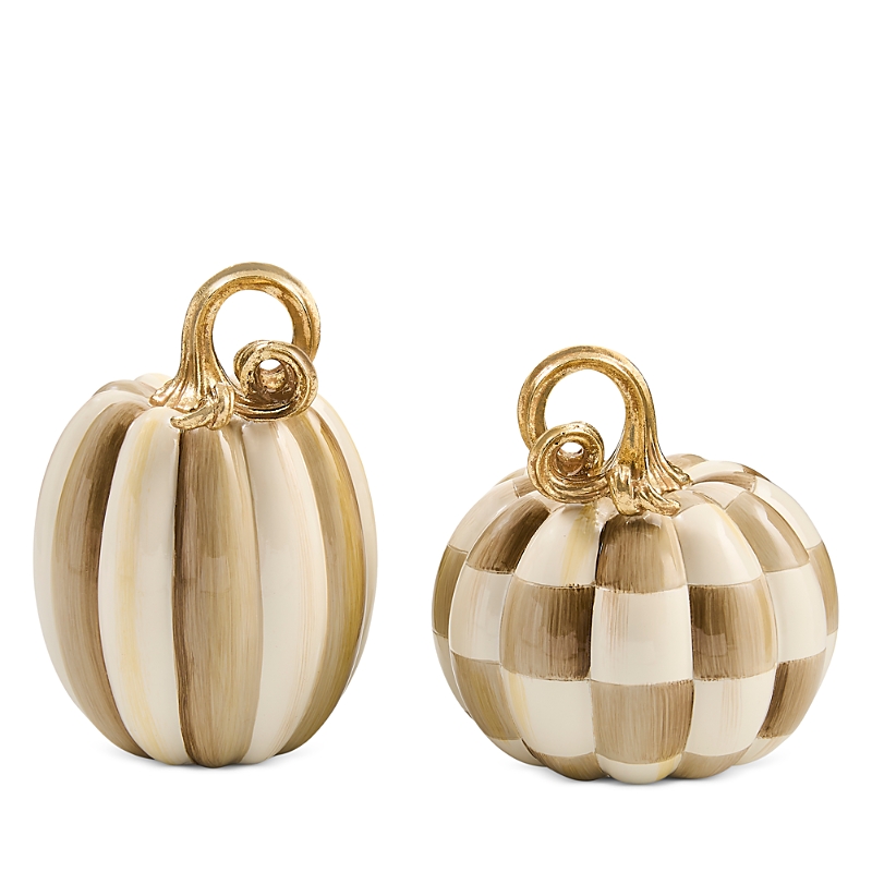 MacKenzie-Childs Check and Stripe Petite Pumpkins, Set of 2