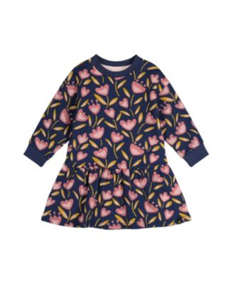  Girls' French Terry Raglan Sleeve Gathered Skirt Dress - Little Kid