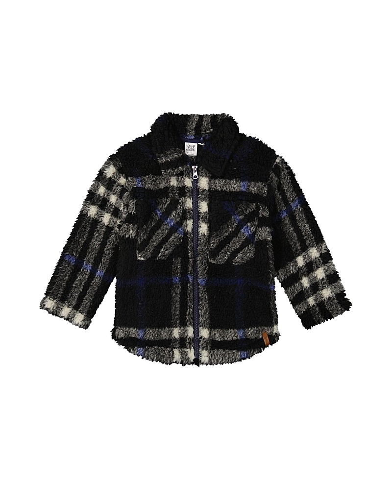 Deux par Deux Boys' Plaid Full-Zip Dual Chest Pocket Fleece Overshirt - Little Kid